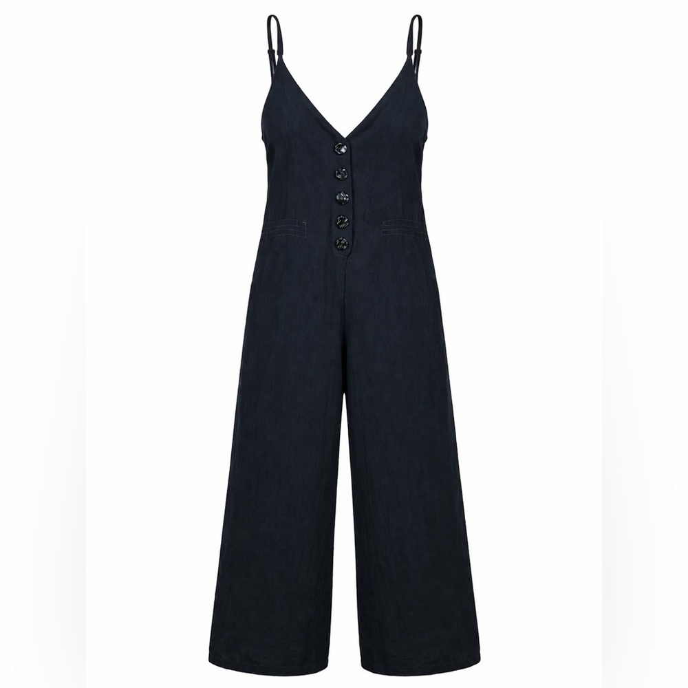 Zara Fillsens Black Button Front Wide Leg Jumpsuit Women’s S Minimalist